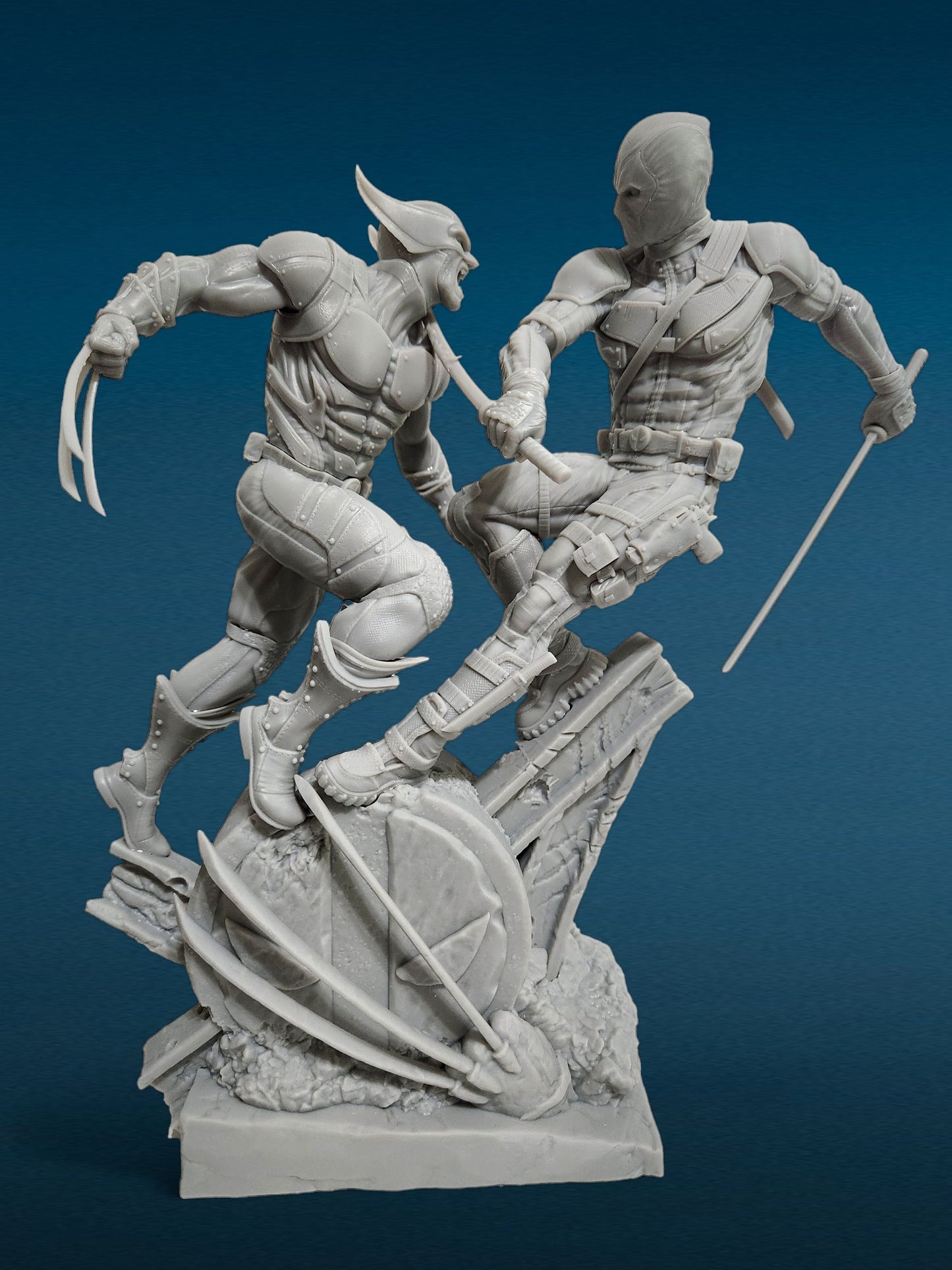 Deadpool v Wolverine 3D Resin Figurine: Unpainted Fan Art (10.5 Inch)