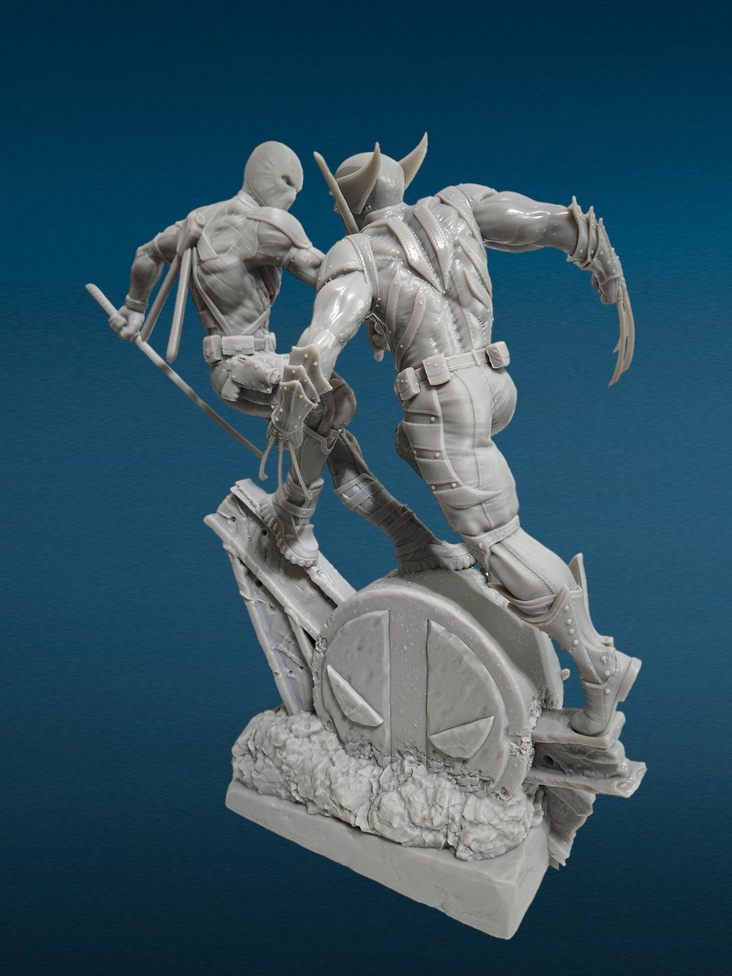 Deadpool v Wolverine 3D Resin Figurine: Unpainted Fan Art (10.5 Inch)