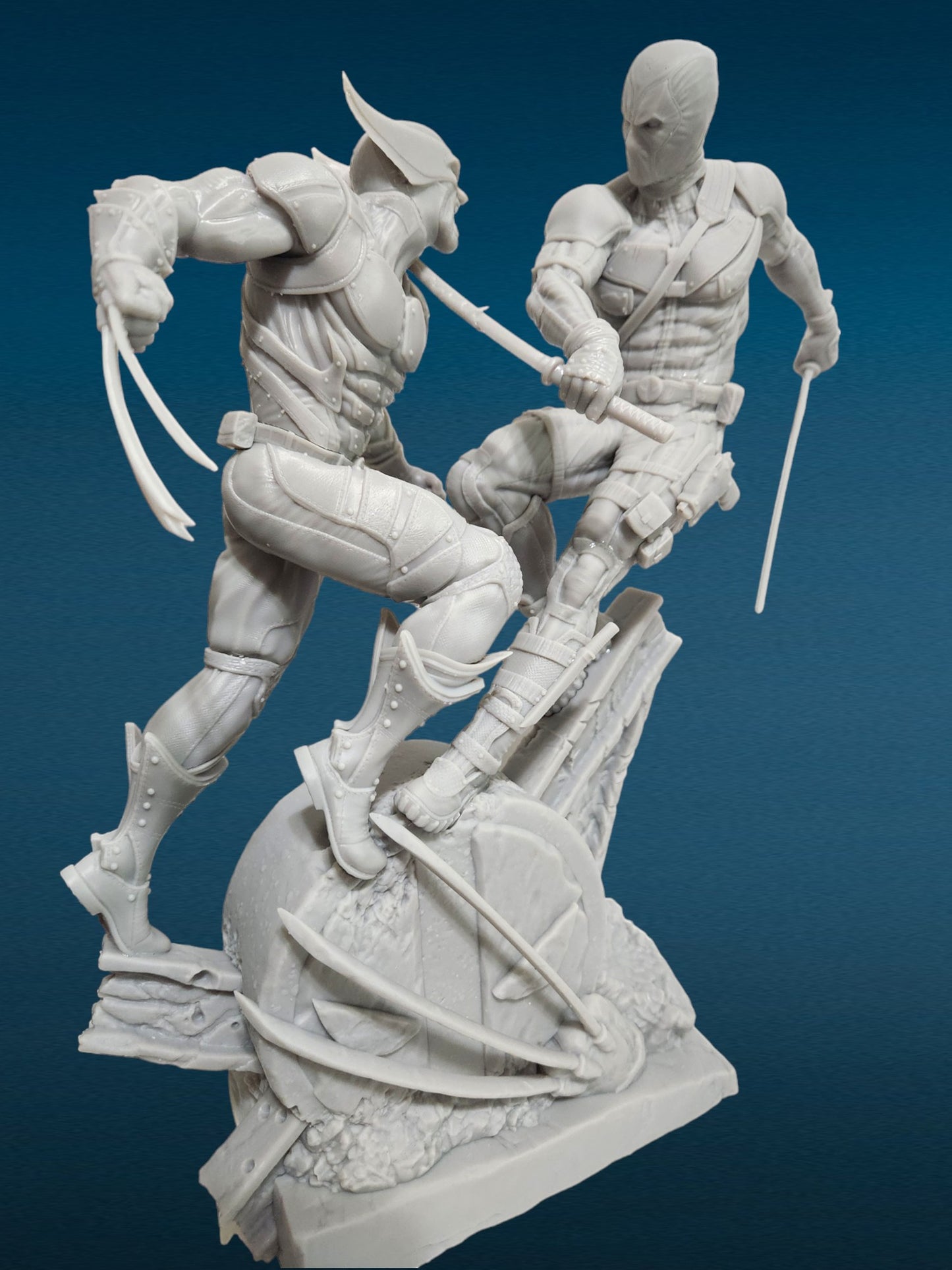 Deadpool v Wolverine 3D Resin Figurine: Unpainted Fan Art (10.5 Inch)