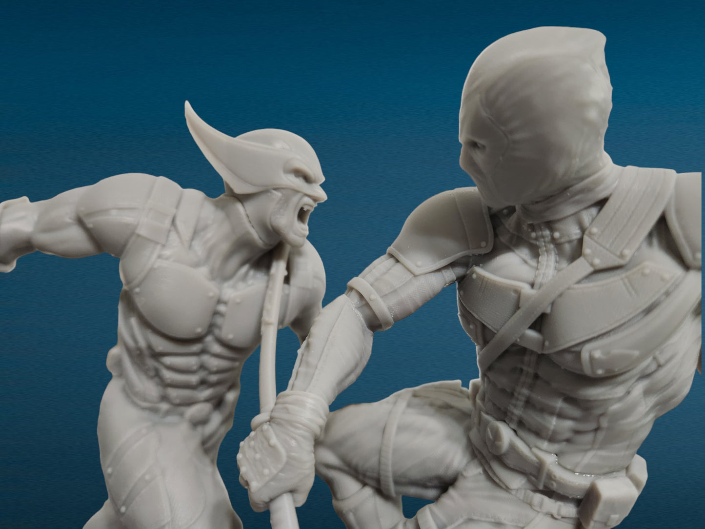 Deadpool v Wolverine 3D Resin Figurine: Unpainted Fan Art (10.5 Inch)