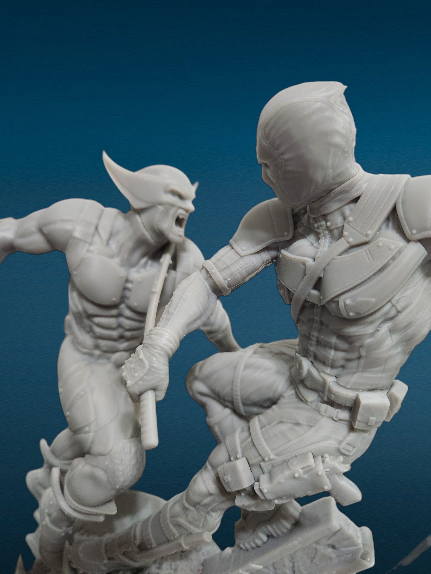 Deadpool v Wolverine 3D Resin Figurine: Unpainted Fan Art (10.5 Inch)