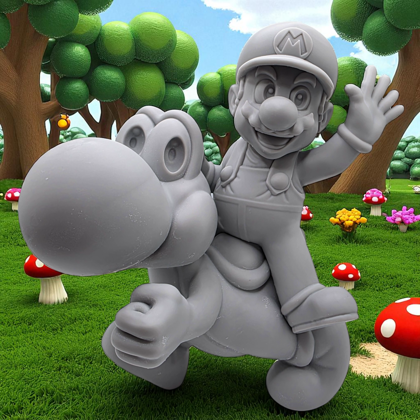 Mario & Yoshi - Super Mario Bros 3D Resin Figurine: Unpainted Fan Art (7 Inch)