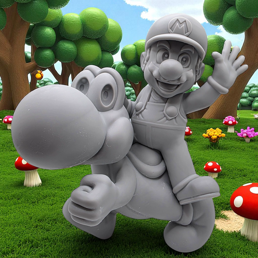 Mario & Yoshi - Super Mario Bros 3D Resin Figurine: Unpainted Fan Art (7 Inch)