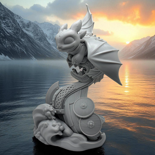 Toothless - Dragon 3D Resin Figurine: Unpainted Fan Art (9.5 Inch)