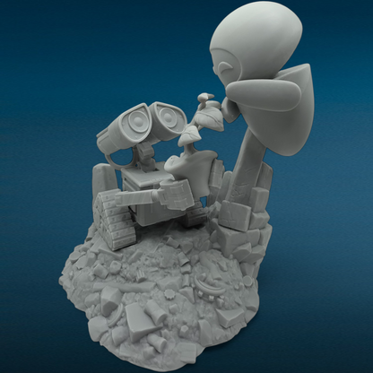 Wall-E and Eve - 3D Resin Figurine: Unpainted Fan Art (7 Inch)