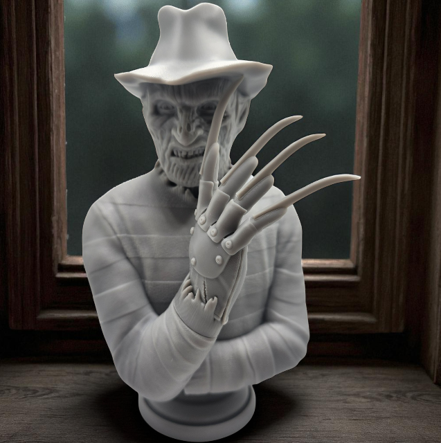 Freddy Kreuger 3D Resin Bust: Unpainted Fan Art (7.25 Inch)