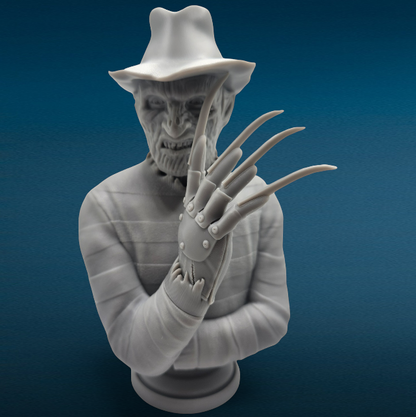 Freddy Kreuger 3D Resin Bust: Unpainted Fan Art (7.25 Inch)