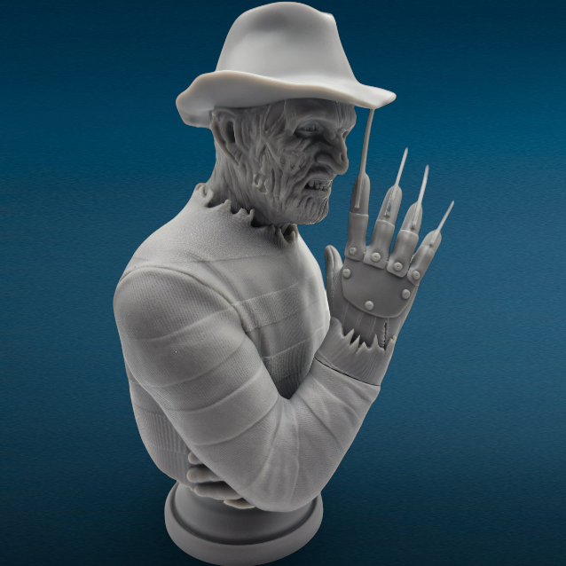 Freddy Kreuger 3D Resin Bust: Unpainted Fan Art (7.25 Inch)
