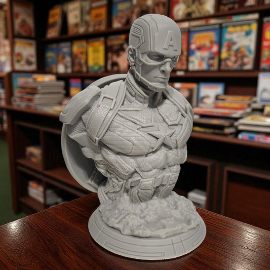 Captain America Shield - Avenger 3D Resin Bust: Unpainted Fan Art (7.5 Inch)