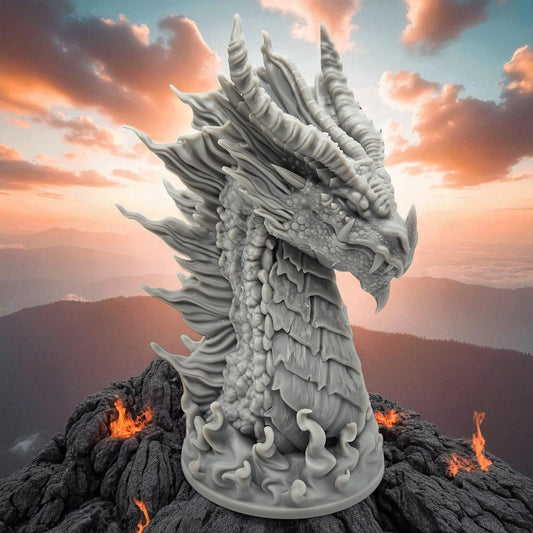 Elder Red Dragon Bust - Unpainted 3D Resin Figurine for Hobby Painters & Collectors (5 Inch)